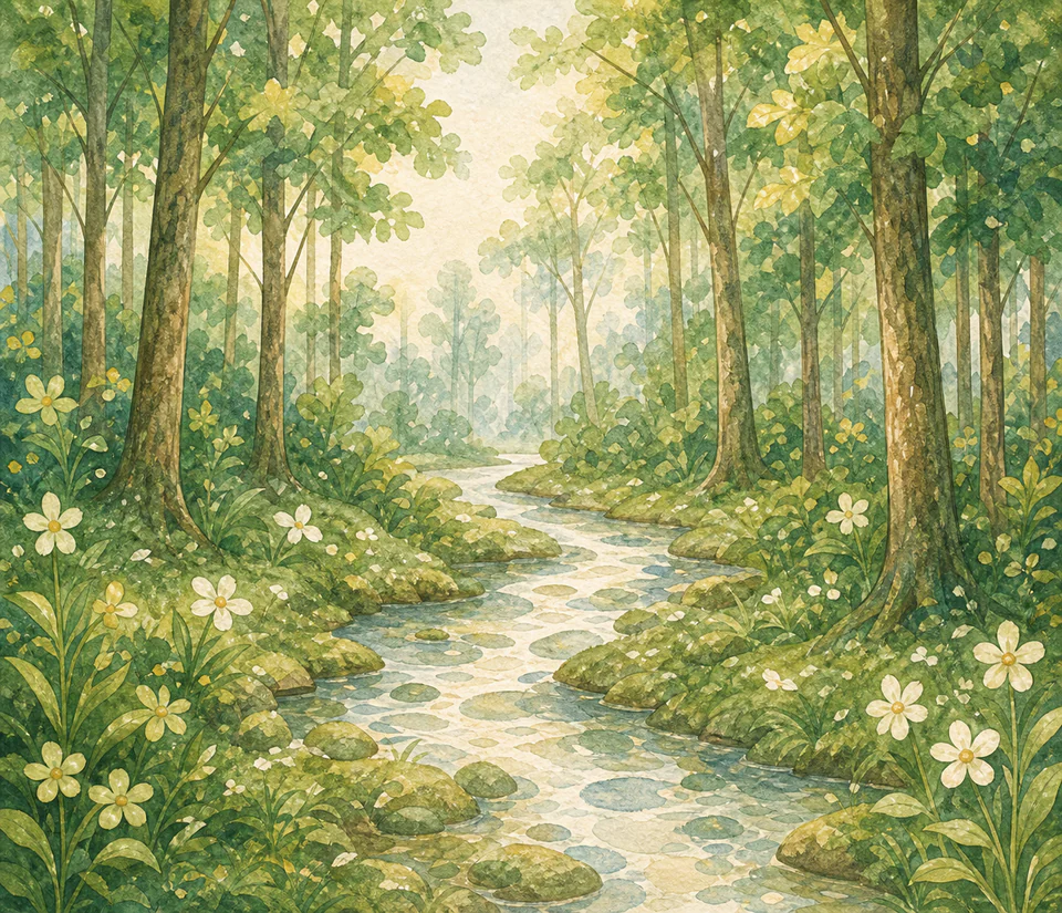 柔和森林水彩参考图片