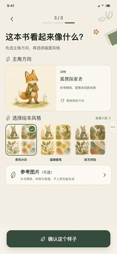 在再讲一本中确认主角、画面风格和参考图片